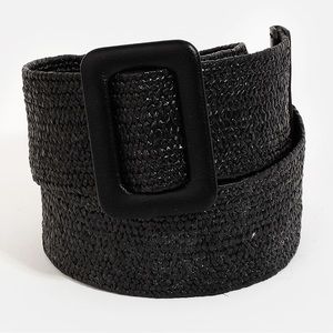 Rectangle Buckle Straw Braided Belt 3x42” | BLACK